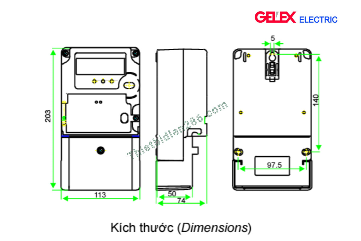 Kích thước công tơ điện tử CE-14 Emic