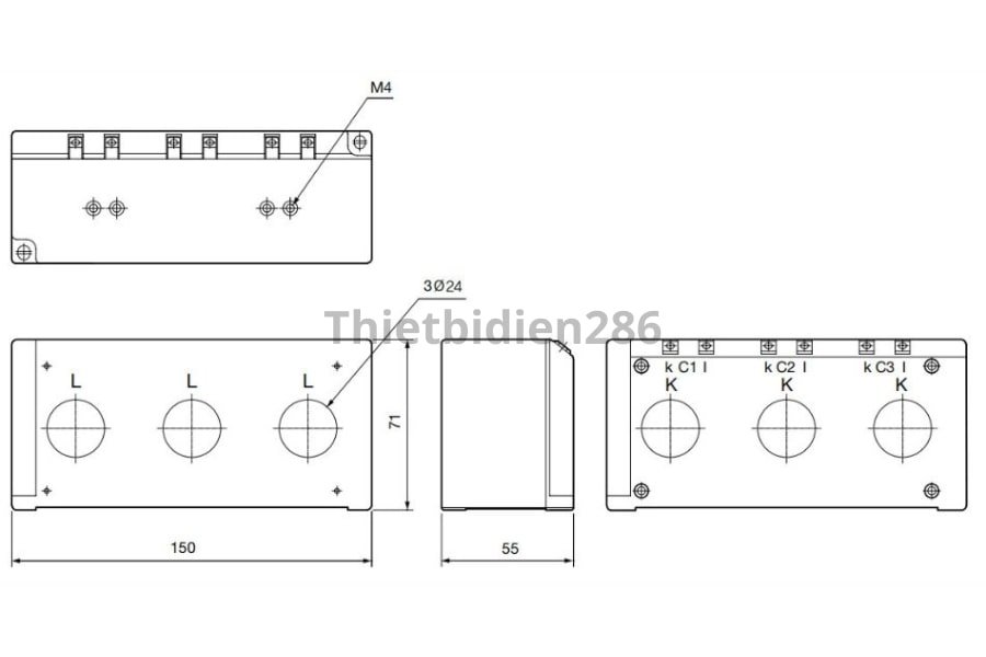 Kích thước biến dòng đúc 3 pha liền khối 3CT-C Schneider