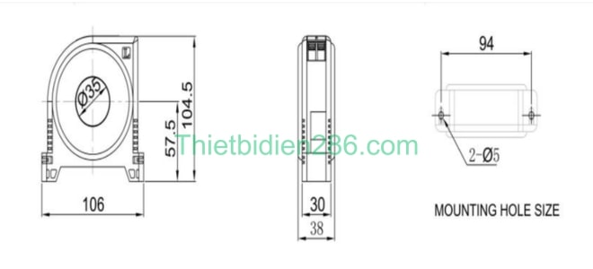 Kích thước biến dòng ZCT-35-Z Schneider