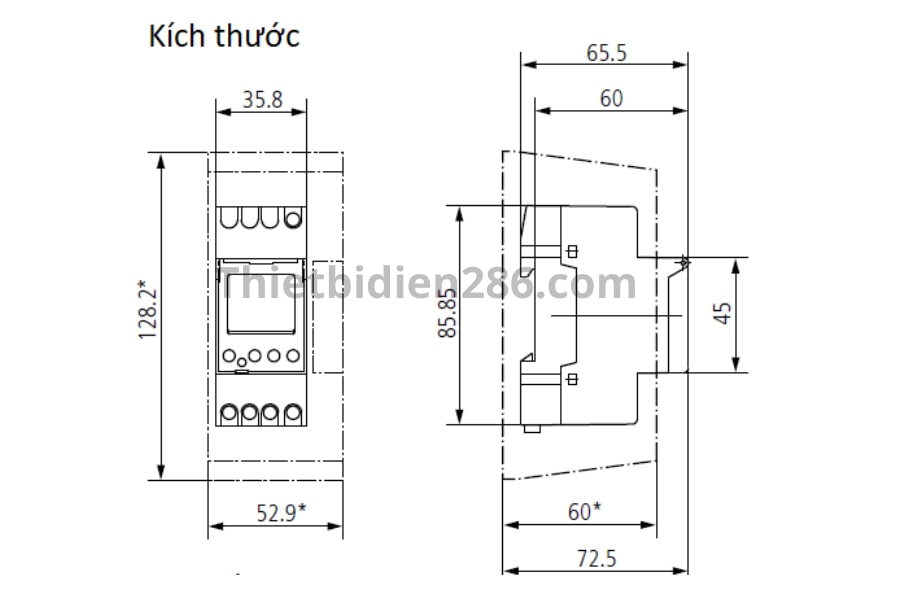 Kích thước công tắc điện tử hẹn giờ Timer SIMPLEXA Theben