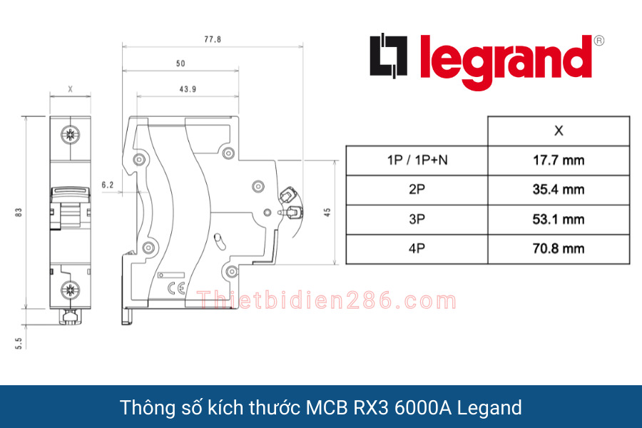 kích thước MCB Legrand