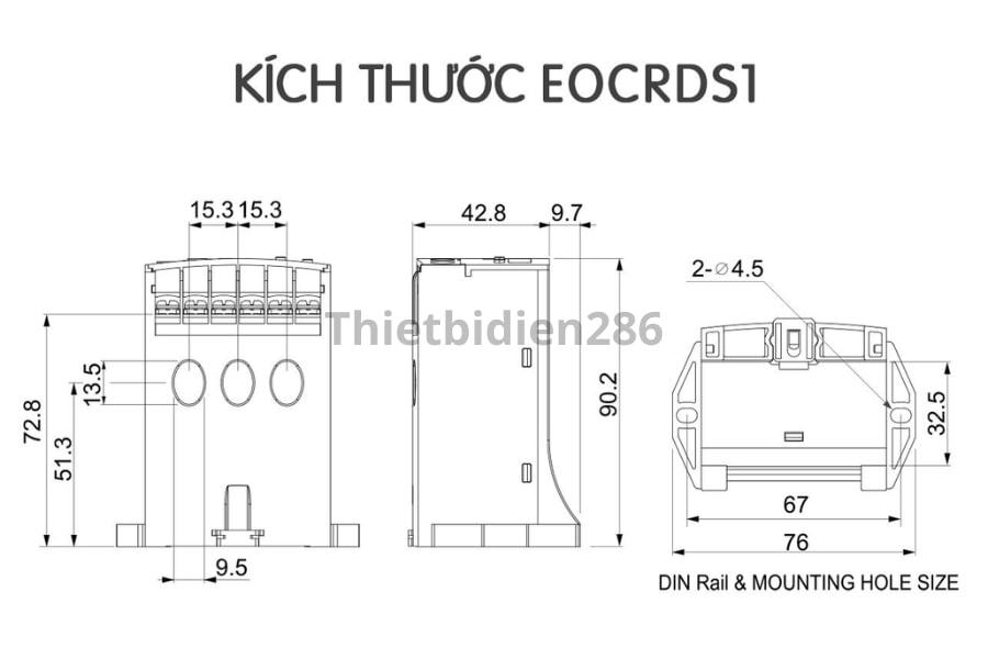 Kích thước rơ le điện tử EOCRDS1 Schneider