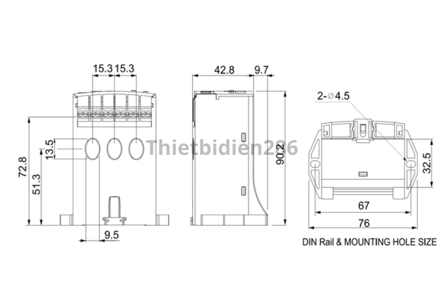 Kích thước rơ le điện tử EOCRDS3 Schneider