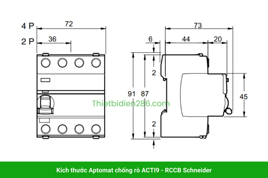 Aptomat chống rò RCCB 30mA Acti9 Schneider