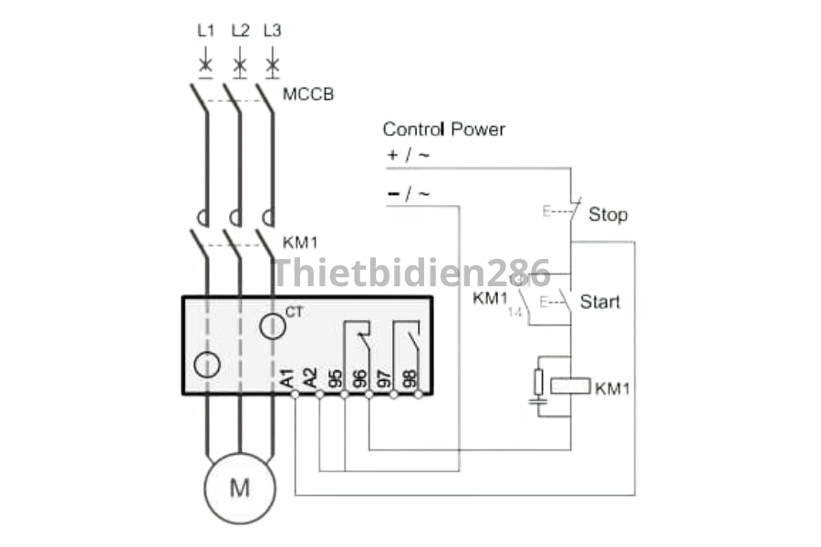 Sơ đồ cầu nối rơ le điện tử EOCRAR Schneider