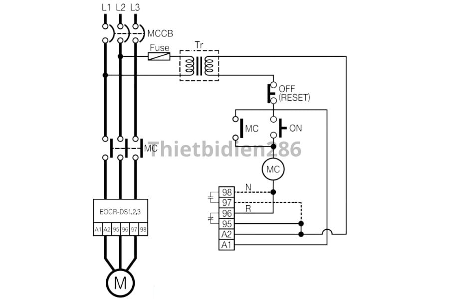 Sơ đồ cầu nối rơ le điện tử EOCRDS3 Schneider