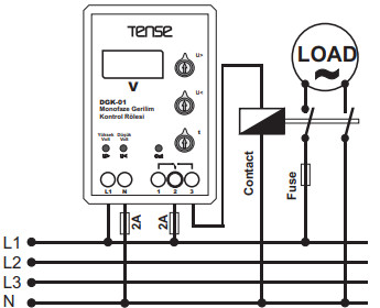 Sơ đồ nối Rơ Le bảo vệ điện áp 1 pha Tense DGK-01