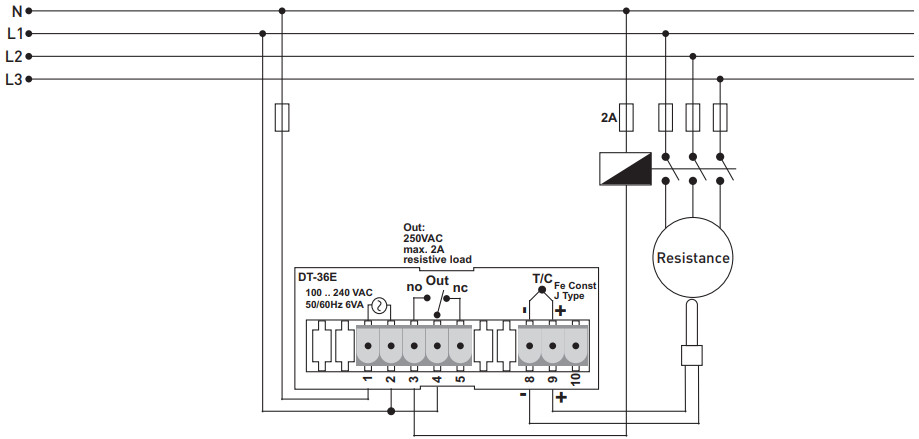 Sơ đồ nối bộ điều chỉnh nhiệt độ DT-36E