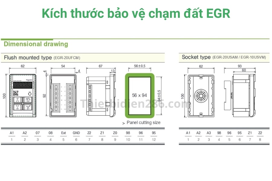 Kích thước bảo vệ chạm đất EGR Schneider