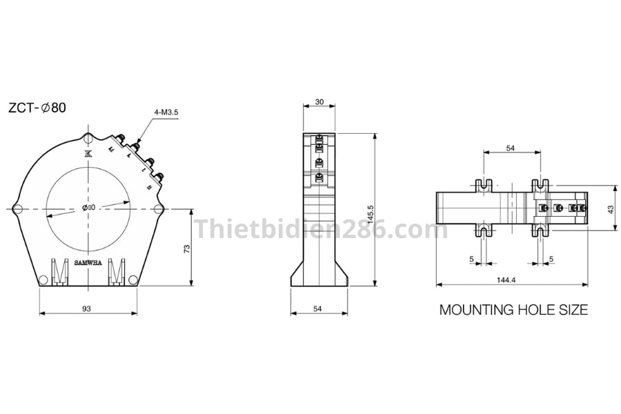 Kích thước biến dòng bảo vệ chạm đất EOCR ZCT-80 Schneider