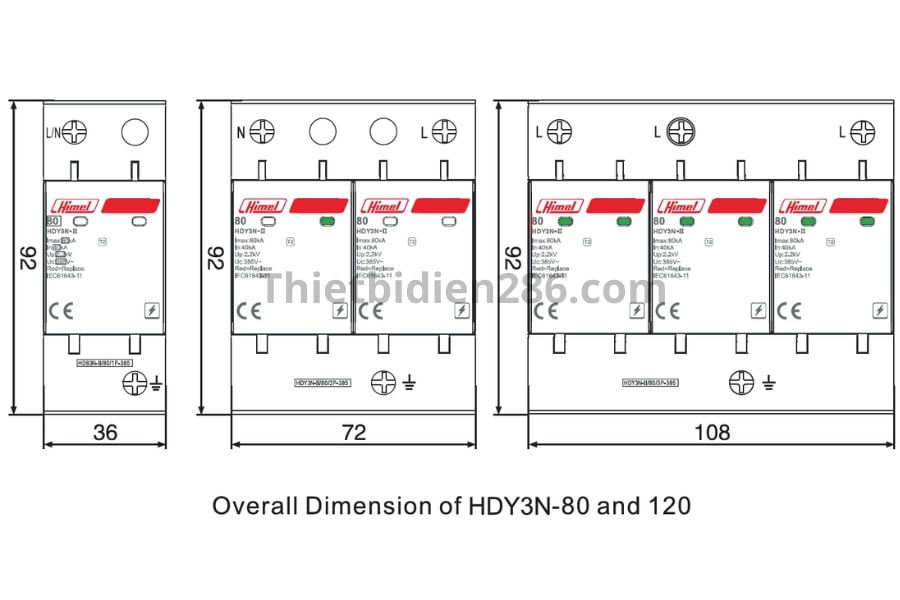 Kích thước chống sét lan truyền Himel HDY3N 80kA 120kA
