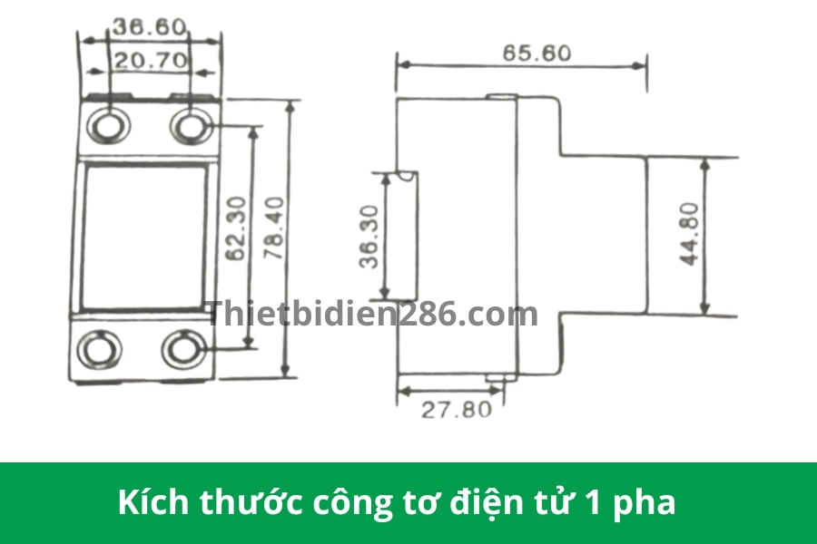 Kích thước công tơ điện tử 1 pha