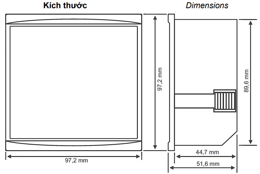 Kích thước đồng đo dòng điện 1 pha DJ-A96T