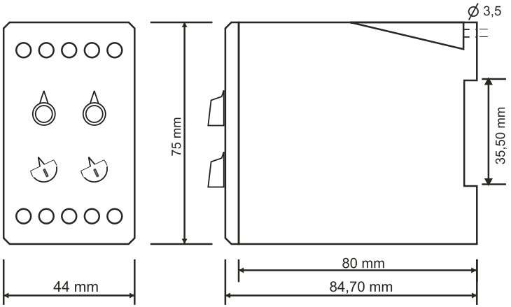 Kích thước ERS-07 Rơ le thời gian Tense