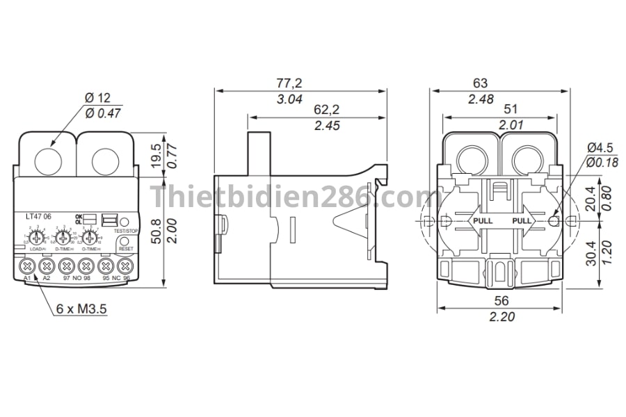 Kích thước rơ le điện tử EOCR LT47 Schneider