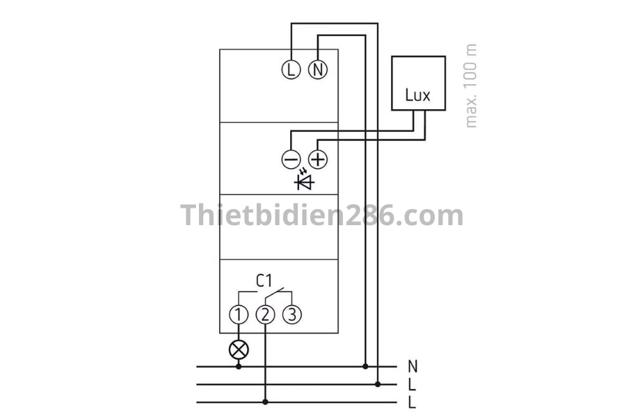 Sơ đồ cầu nối cảm biến ánh sáng LUNA 110 Plus Theben