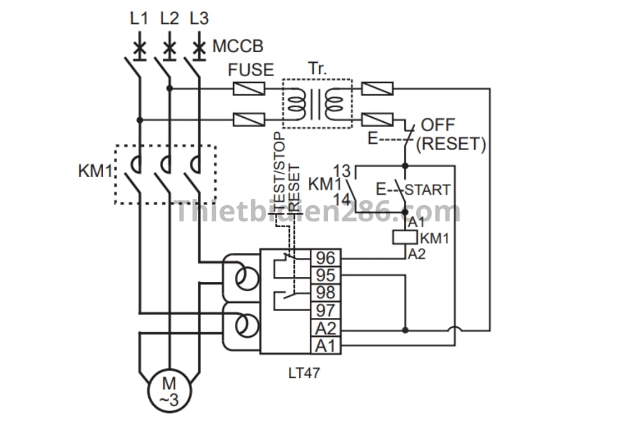 Sơ đồ nối dây rơ le điện tử EOCR LT47 Schneider