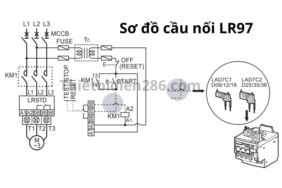 Sơ đồ cầu nối rơ le điện tử LR97 Schneider