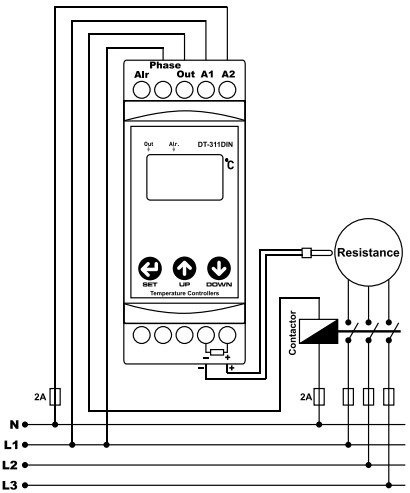 Sơ đồ nối bộ điiều khiển nhiệt độ kỹ thuật số DT-311 DIN