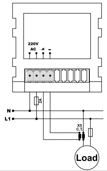 Sơ đồ nối đồng hồ do dòng điện 1 pha DJ-A72D