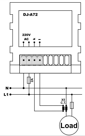 Sơ đồ nối đồng hồ đo dòng điện 1 pha DJ-A72