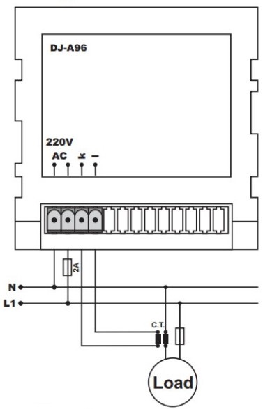 Sơ đồ nối đồng hồ đo tần số 1 pha DJ-A96