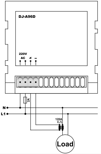 Sơ đồ nối đồng hồ đo dòng điện 1 pha DJ-A96D