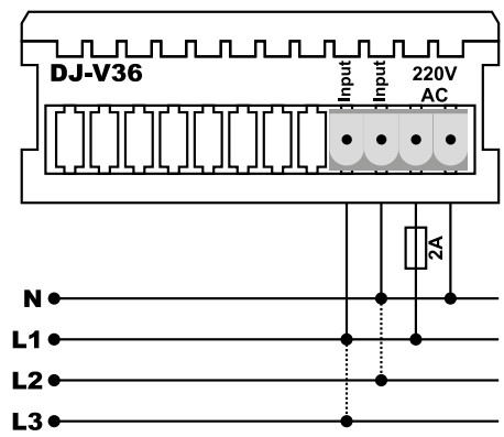 Sơ đồ nối đồng hồ đo điện áp 1 pha DJ-V36