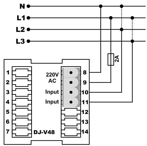 Sơ đồ nối đồng hồ đo điện áp 1 pha DJ-V98