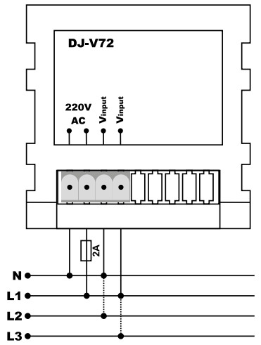 Sơ đồ nối DJ-V72 đồng hồ đo điện áp 1 pha