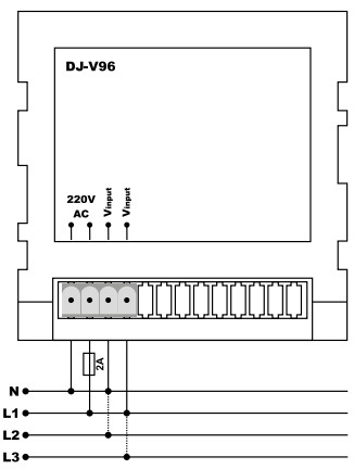 Sơ đồ nối đồng hồ đo điện áp 1 pha DJ-V96