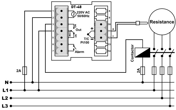 Sơ đồ nối DT-48 bộ điều khiển nhiệt độ PID