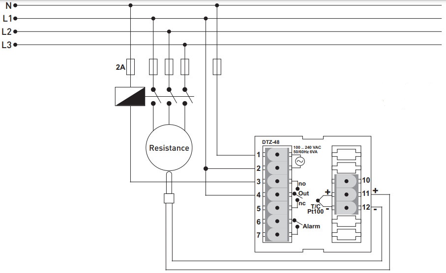 Sơ đồ nối DTZ-48 Bộ điều khiển nhiệt độ PID tích hợp Timer Tense