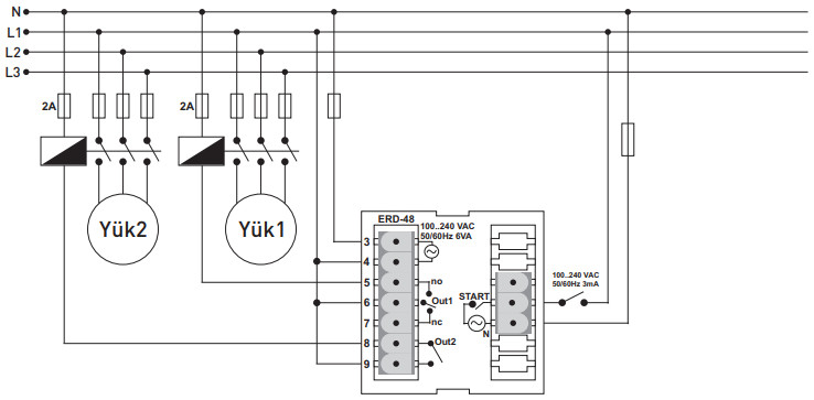 Sơ đồ nối ERD-48 Rơ le thời gian