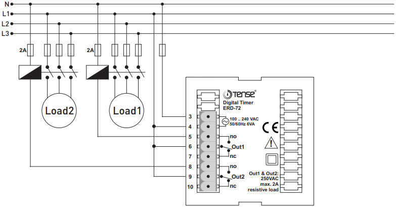 Sơ đồ nối ERD-72 Rơ le thời gian