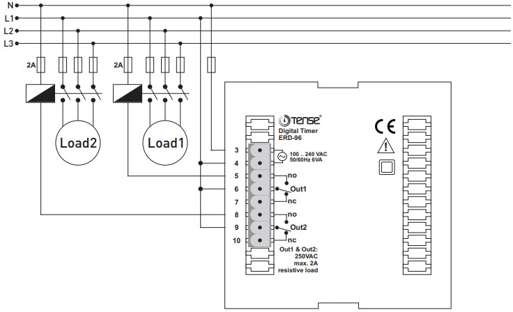 Sơ đồ nối ERD-96 Rơ le thời gian Tense