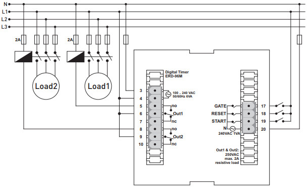 Sơ đồ nối ERD-96M Rơ le thời gian Tense