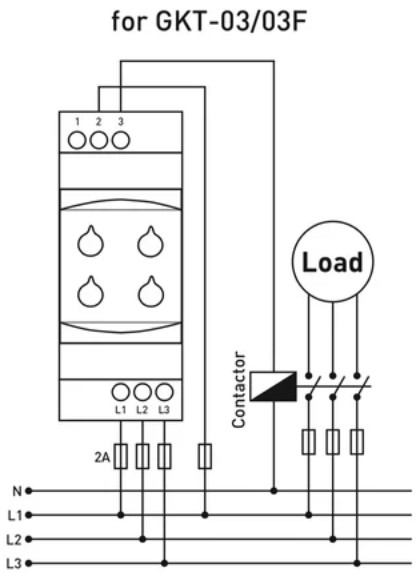 Sơ đồ nối GKT-03_03F Rơ le bảo vệ điện áp 3 pha