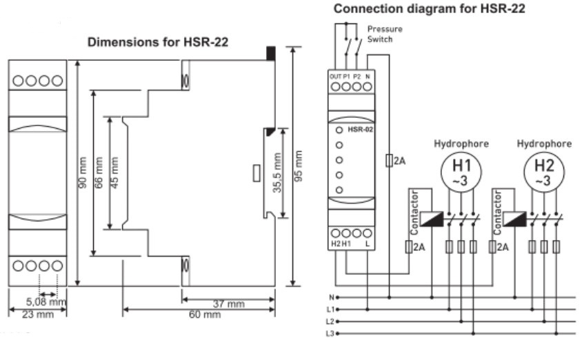 Sơ đồ nối, kích thước HSR-22