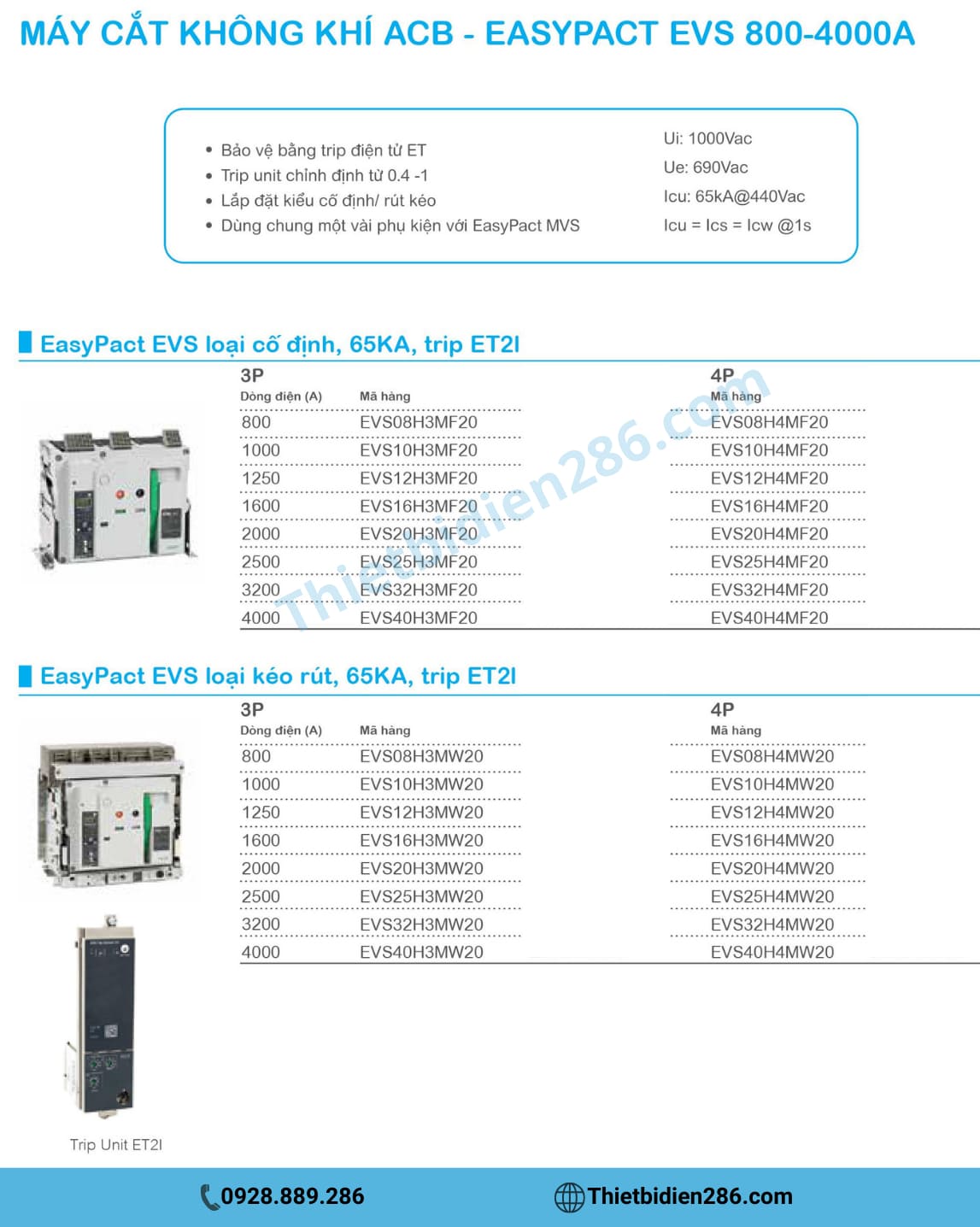 Máy cắt hạ thế ACB-Easypact-EVS-800-4000A-Schneider