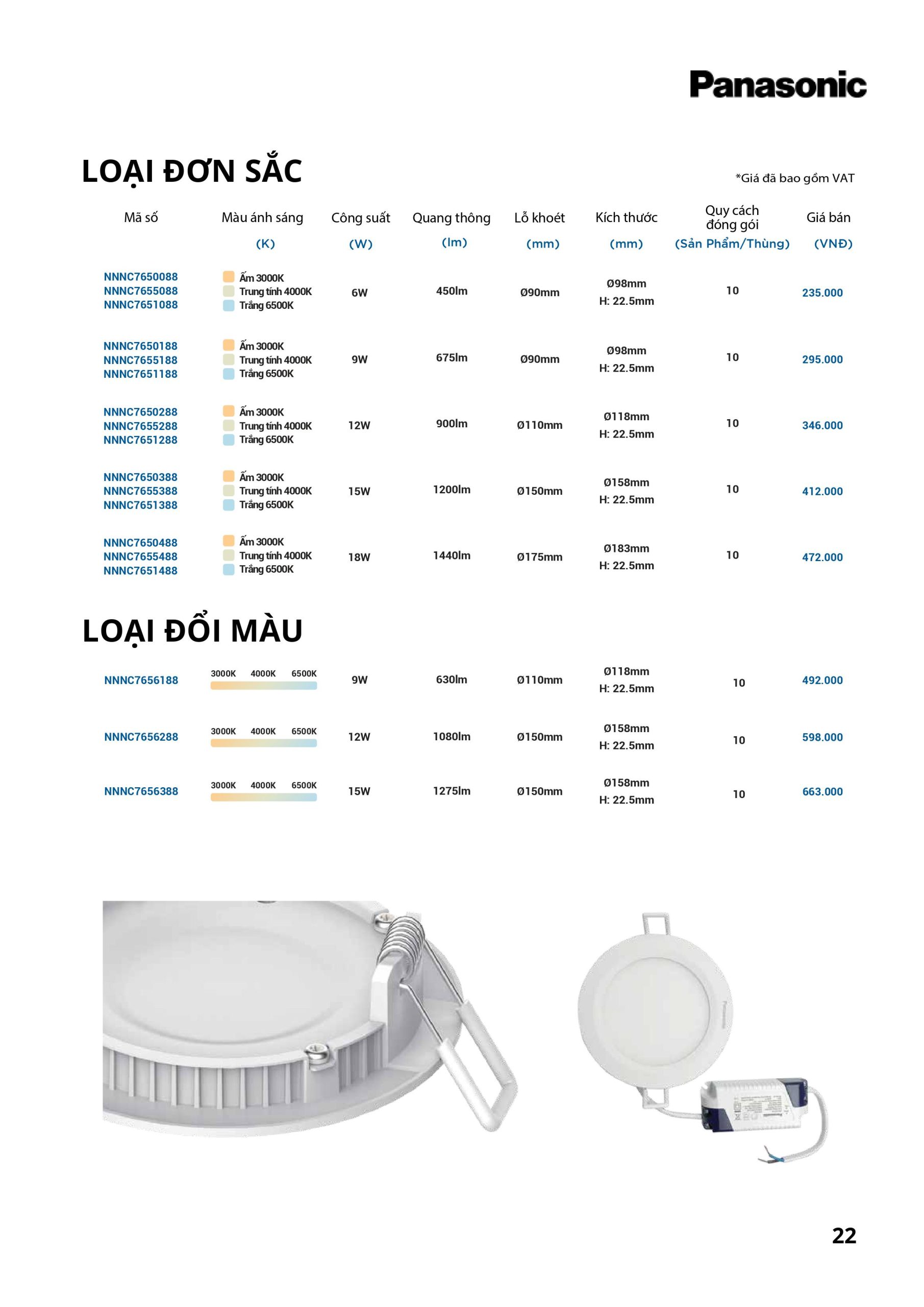 Bảng giá đèn LED Panasonic