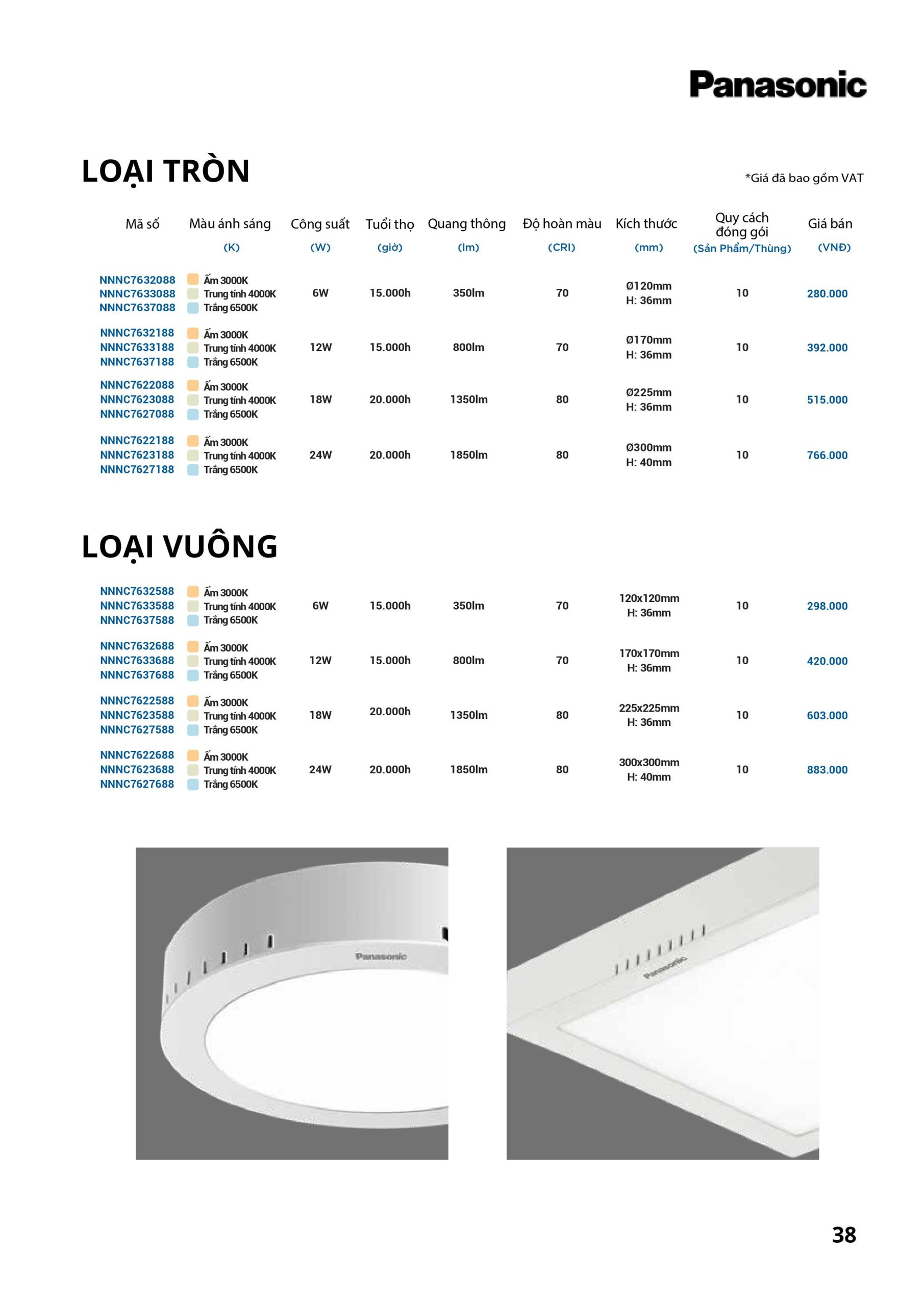 Bảng giá đèn LED Panasonic