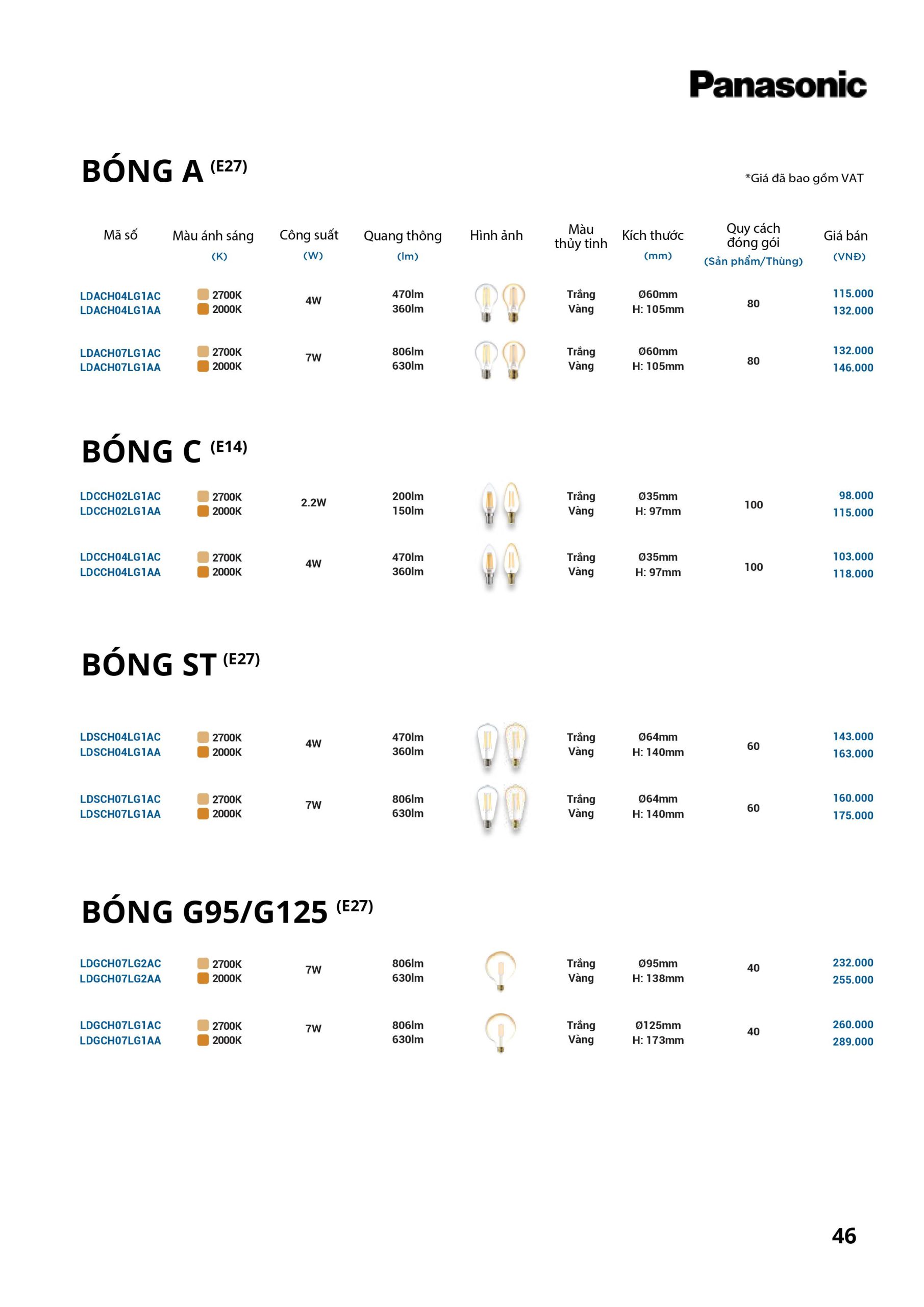 Bảng giá đèn LED Panasonic