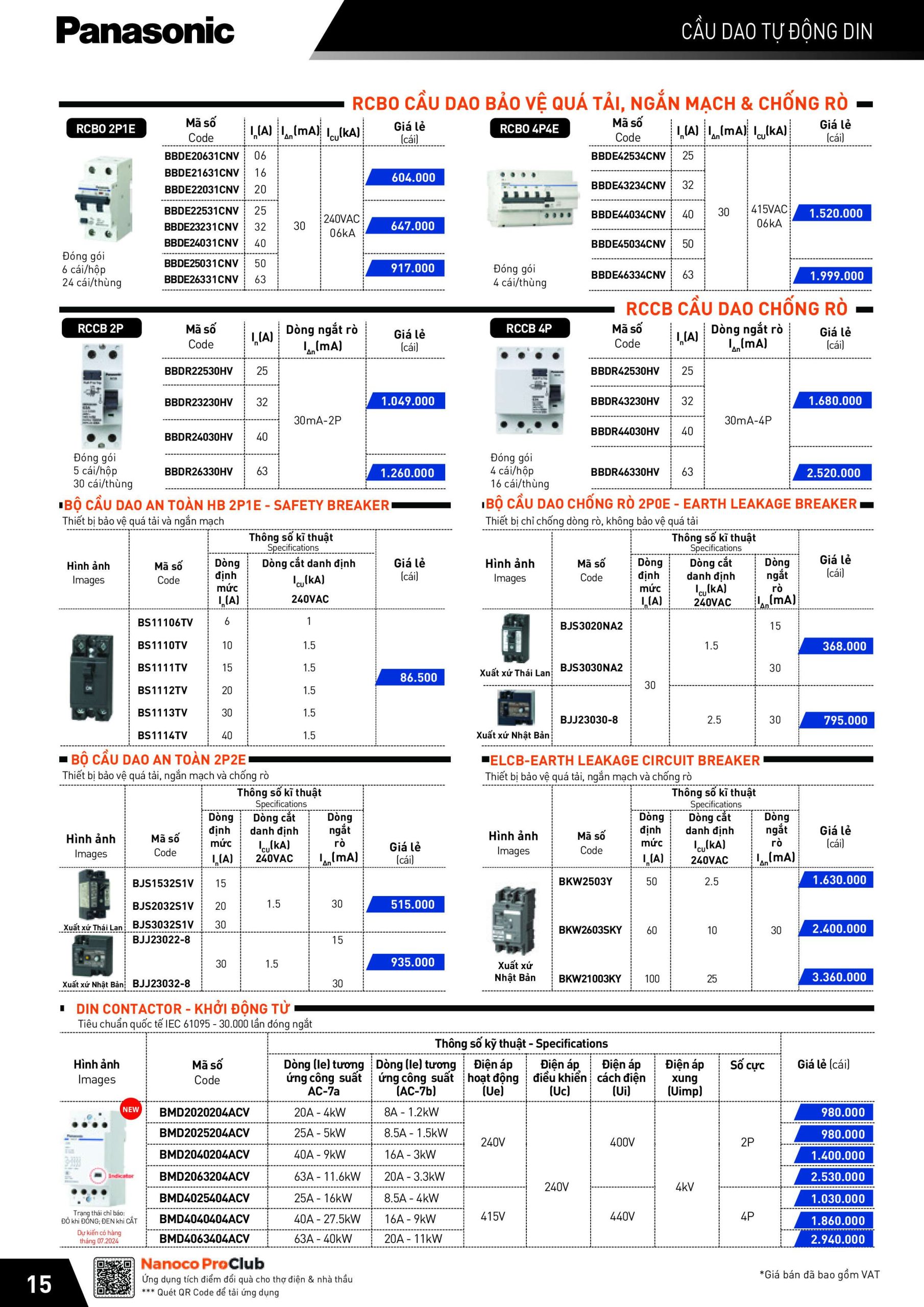 BẢNG GIÁ THIẾT BỊ ĐIỆN PANASONIC NĂM 2024