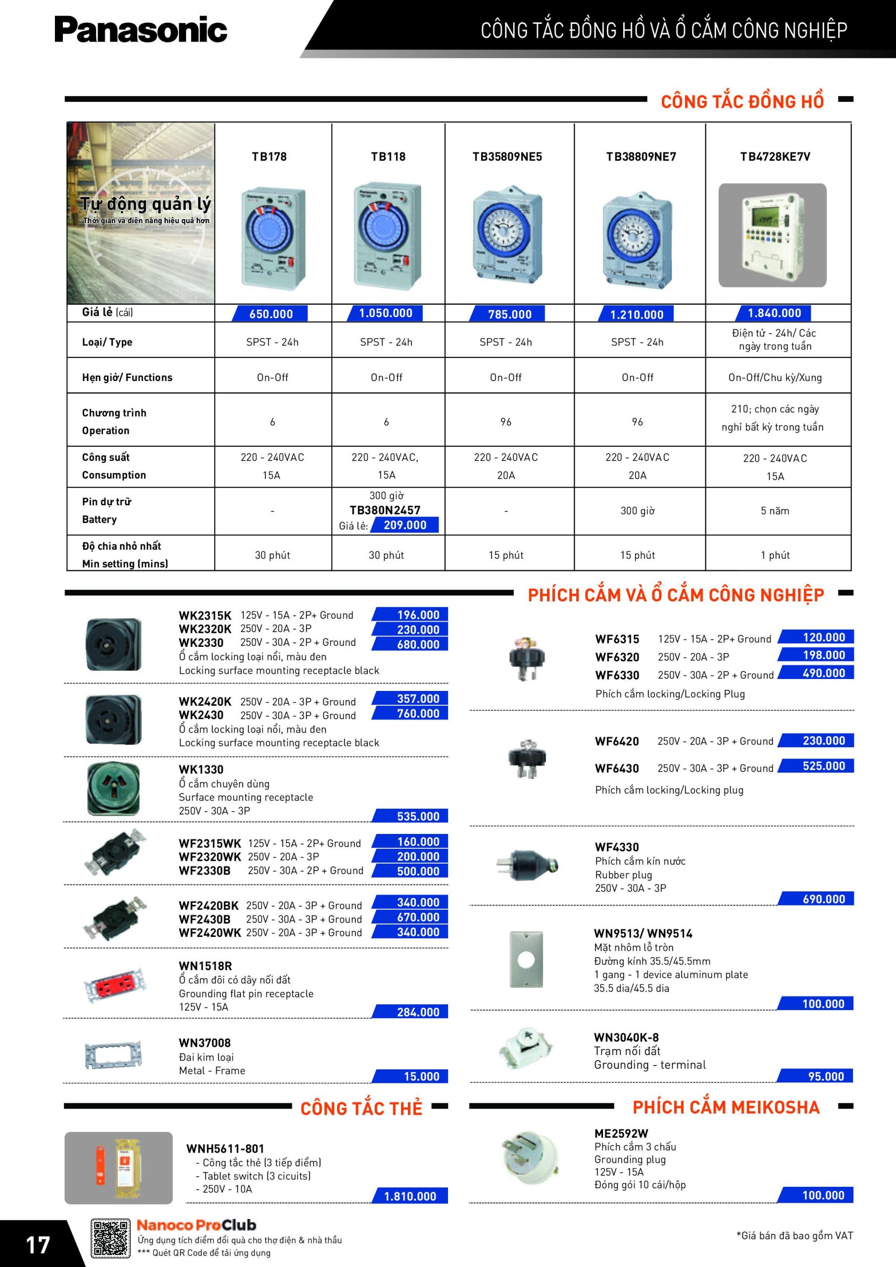 BẢNG GIÁ THIẾT BỊ ĐIỆN PANASONIC NĂM 2024