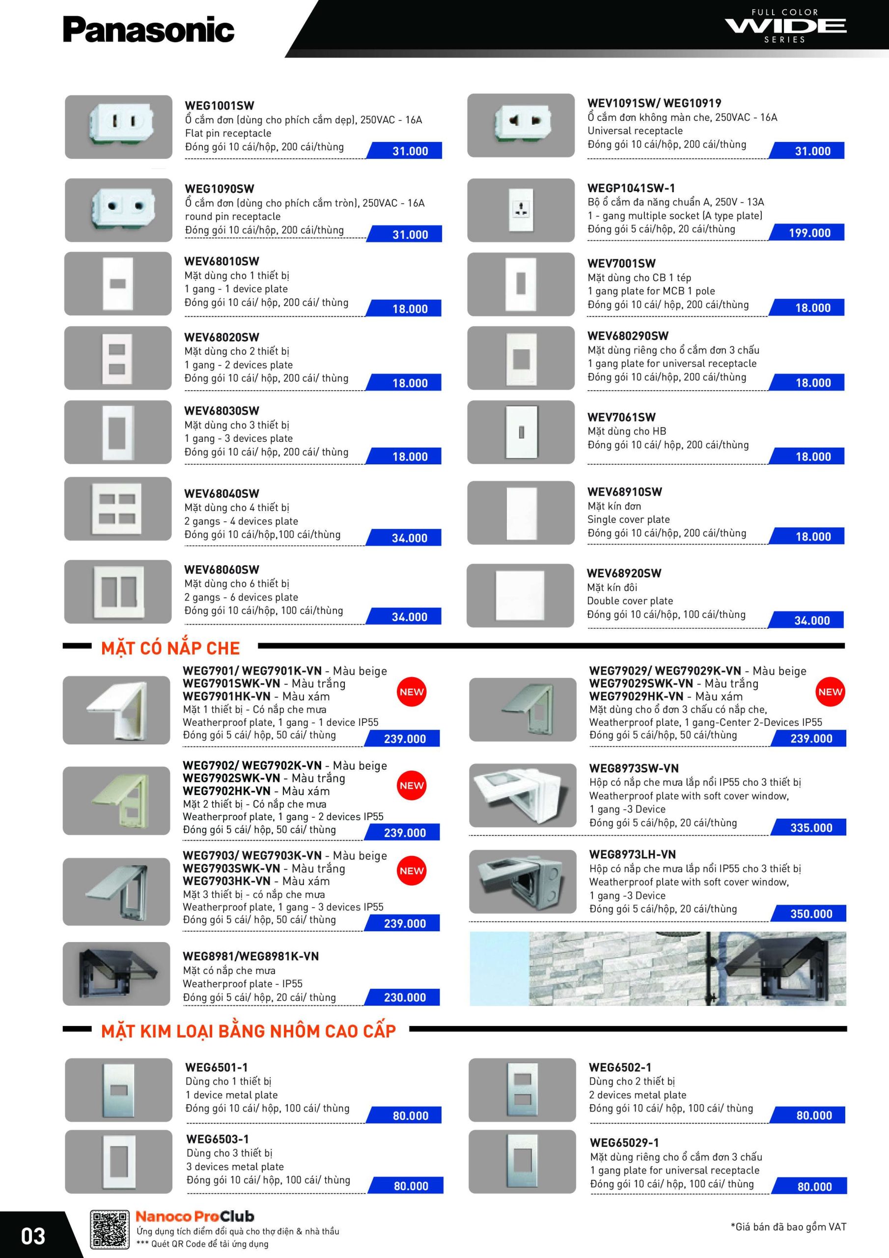 BẢNG GIÁ THIẾT BỊ ĐIỆN PANASONIC NĂM 2024