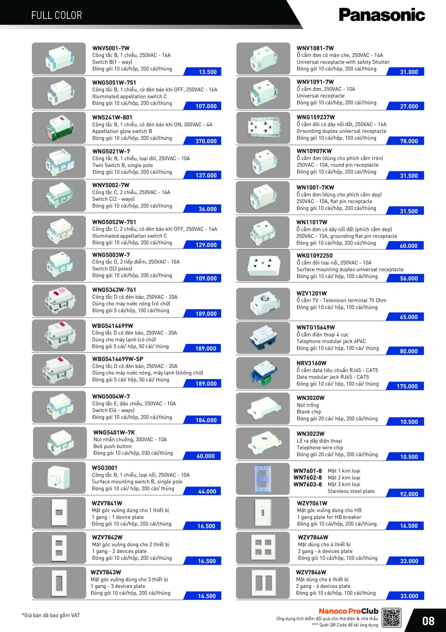 BẢNG GIÁ THIẾT BỊ ĐIỆN PANASONIC NĂM 2024