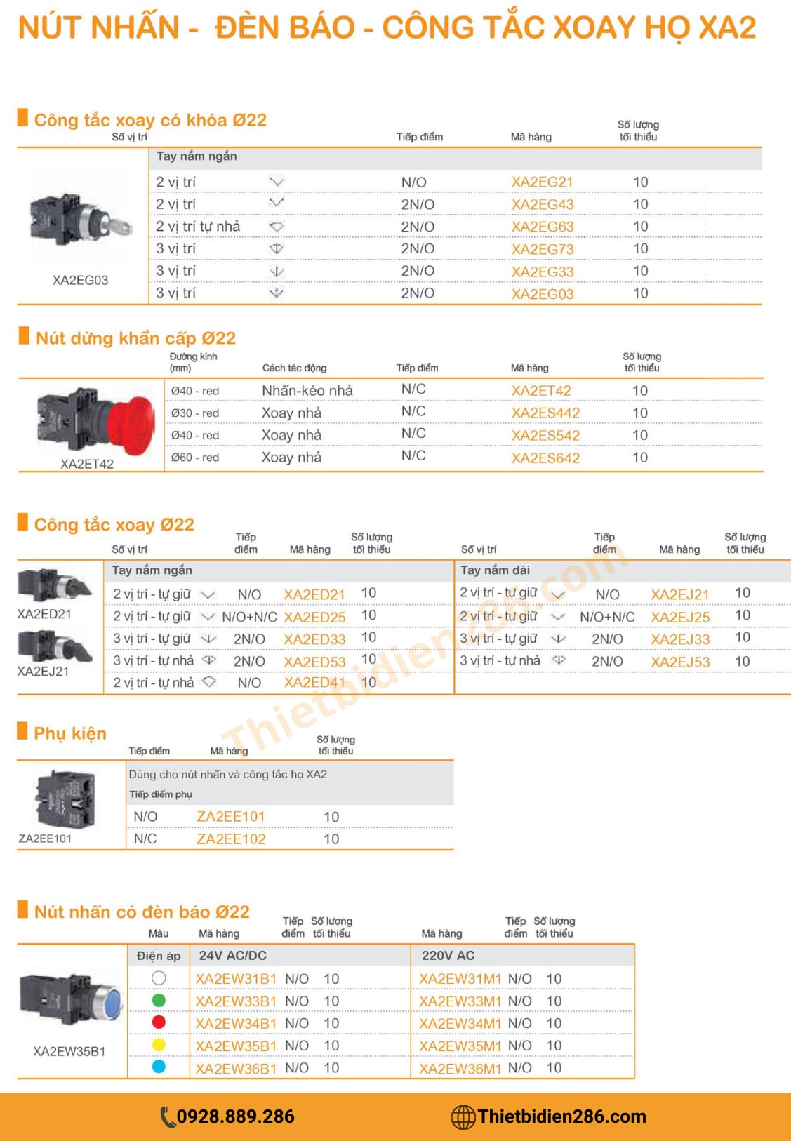 Đèn báo nút nhấn Schneider XA2E