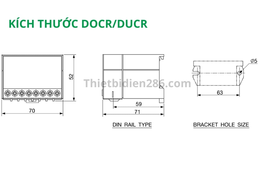 Kích thước bảo vệ quá dòng 1 chiều có màn hình hiển thị DOCR DUCR Schneider