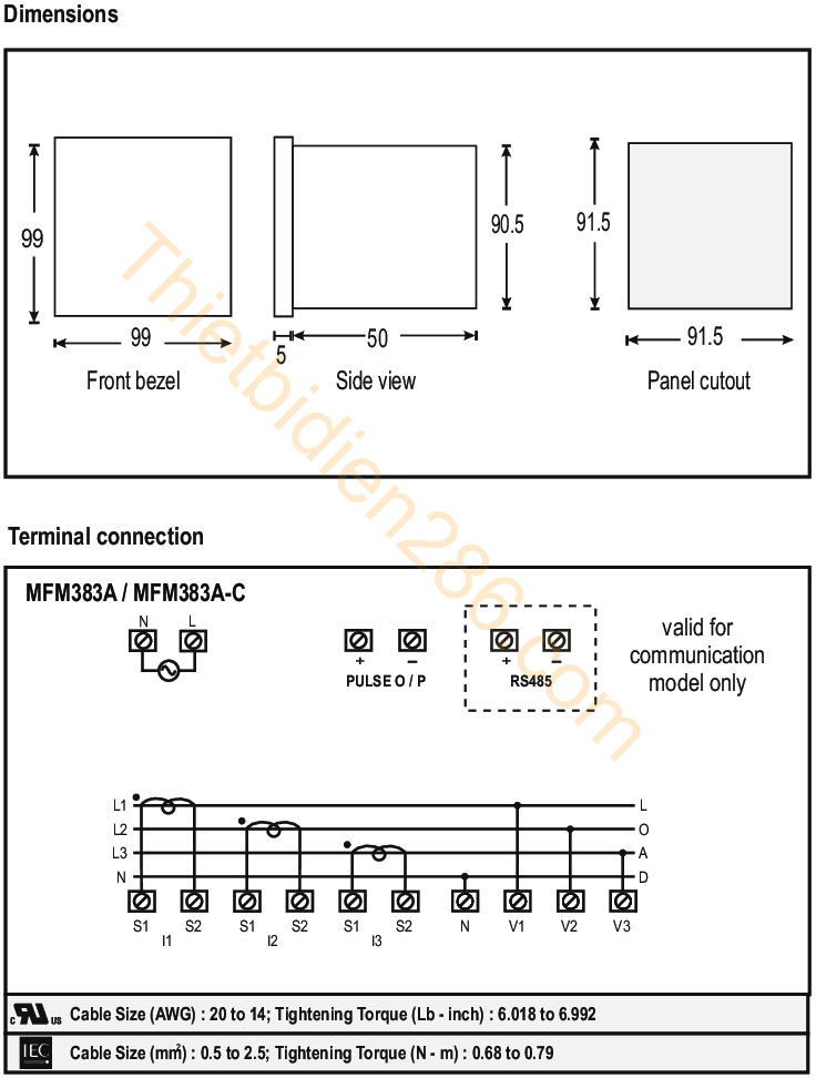 Kích thước & cách kết nối MFM383A-C Selec